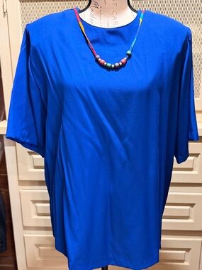 VTG C.M. Shapes Royal Blue Rainbow Beaded Necklace Blouse